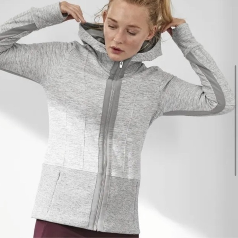Athleta Fitted Victory Hoodie in Gray Full Zip Sweatshirt Womens Size Medium